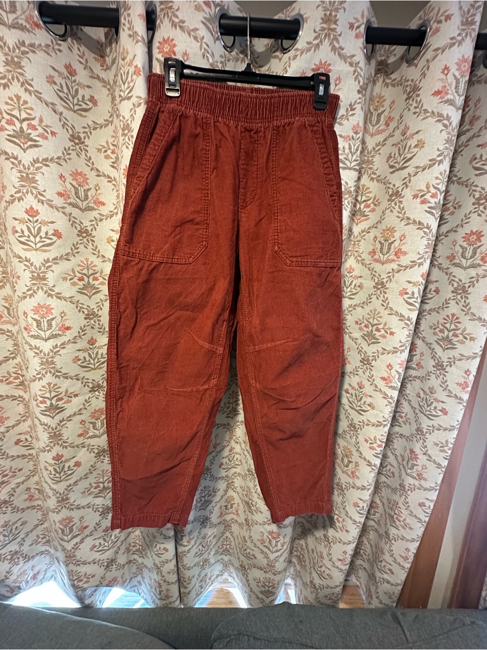Women’s Rust Women’s Crop Casual Elastic-Waist Barrel Leg Corduroy Pants